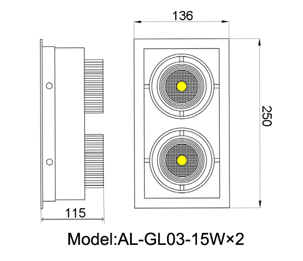 15W×2 recessed led grille down light