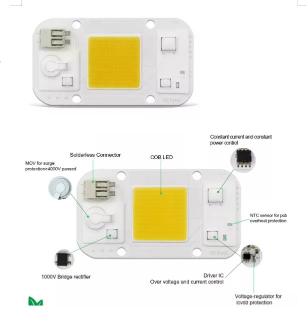 Newspectrum Solderless Connector Driverless COB LED Flip Chip 220V LED COB High Power 50W LED COB