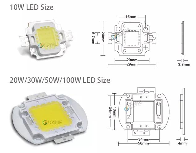 Cob Led Chip 10w 20w 30w 50w 100w Watt 12v 30-34v High Power Led Chip Rgb White Red Blue Customized
